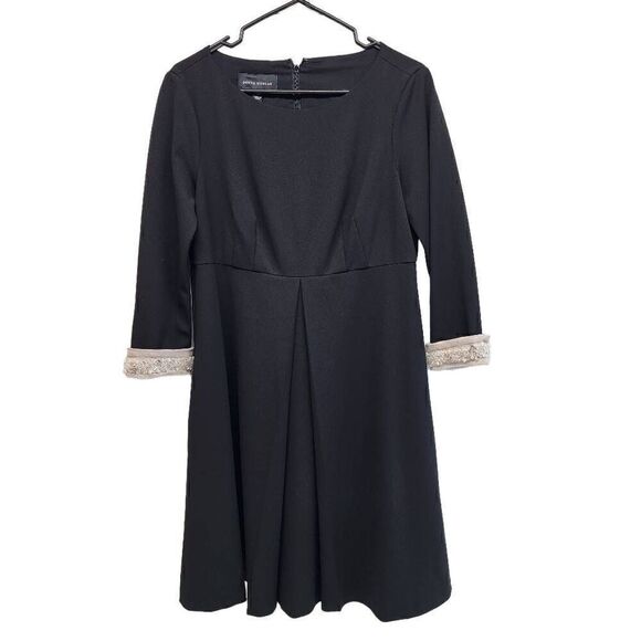 Donna Morgan Size 8 3/4 Sleeve Black Embelished Cuffs Dress I11 - Picture 2 of 12